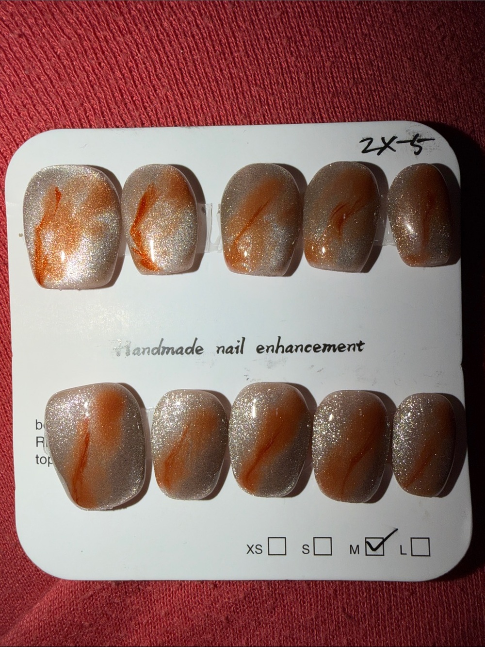 Handmade Shimmery Orange Swirl Press-On Toe Nails